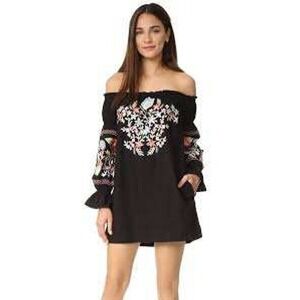 Free People Fleur Du Jour Off Shoulder Bell‎ Sleeve Embroidered Dress Small